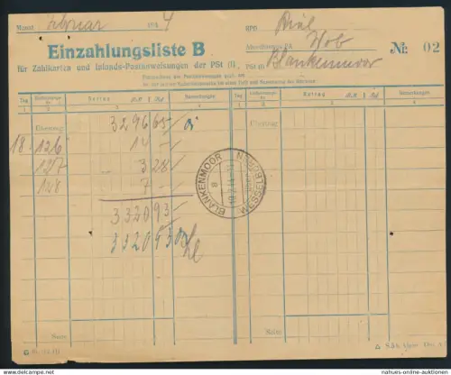 Bund Postsache Einzahlungsliste B f. Postanweisungen Landpoststempel Blankenmoor