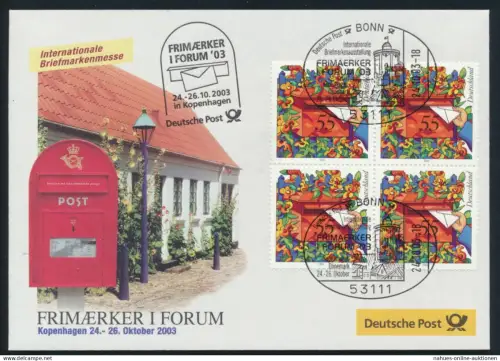 Motiv Philatelie Bund Brief Viererblock 2368 Post Ausstellung Kopenhagen Dänemar