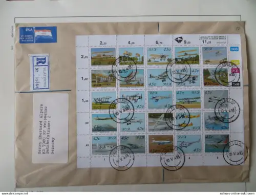 Südafrika Flugpost Zusammendruckbogen sehr selten auf R-Brief Vlaeberg Weissenau