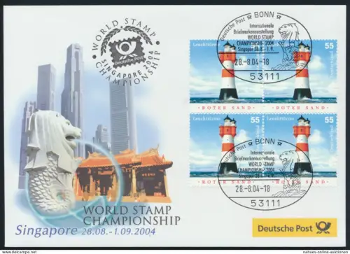 Motiv Philatelie Bund Brief Viererblock 2410 Leuchttürme Ausstellung Singapur