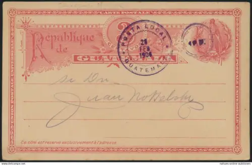 Guatemala Ganzsache 3c red Stadtpost Stempel private postal stationery local