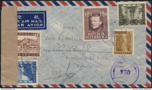 Österreich Brief Luftpost Zensur MIF 742+750+767+802+835 Wien nach New York
