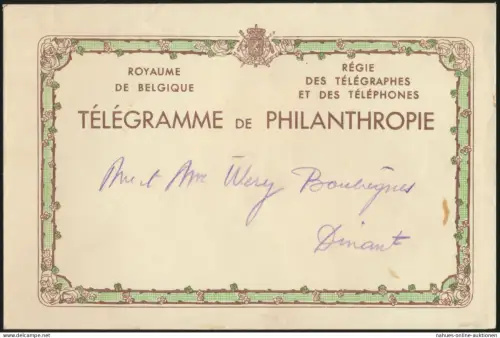 Belgien Brief Telegram mit schönem Zierrand Telegramme de Philanthropie