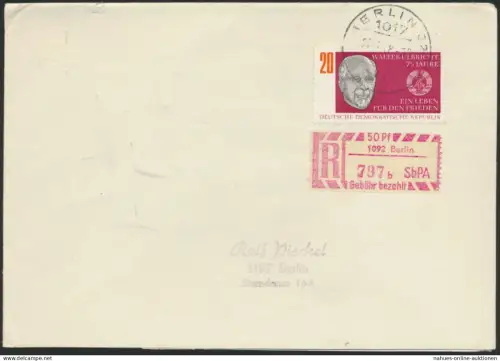 DDR Einschreiben R-Brief 797b EF 1383 Berlin mit Sonder R-Zettel 50 Pfg, SbPA