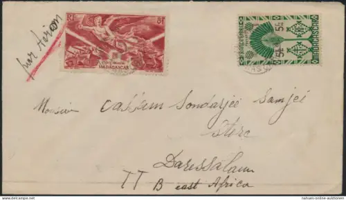 Madagaskar Französische Post Flugpost MIF 361+410 nach Daressalam