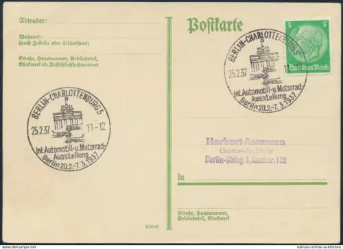 Deutsches Reich Postkarte 515 X guter SST Auto u. Motorrad Ausstellung Berlin