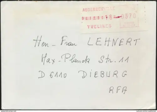 Frankreich Brief Absenderfreistempel Aubergenville Yvelines nach Dieburg