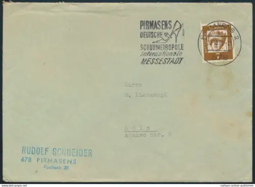 Bund Brief 348y Werbestempel Deutsche Schuhmetropole Pirmasens n Köln 27.10.1962
