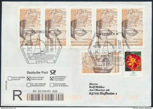 Bund Brief Einschreiben MIF 2558+2471 Lübeck nach Hofheim SST Travemünder Woche