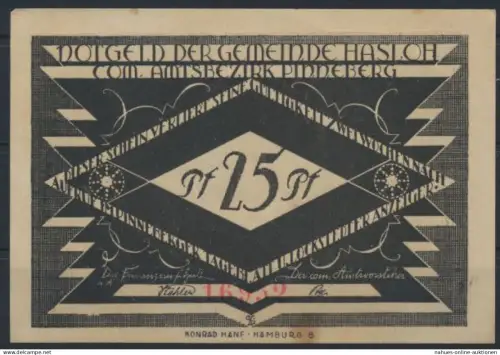Notgeldschein Stadt Hasloh 25Pf 1920 Grabowski 584.2 großer Schein