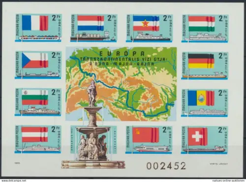 Ungarn Block 128 B postfrisch Europäische Donaukommission Schiffe Flaggen 70,00