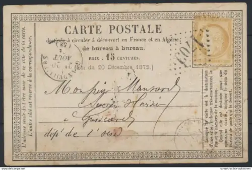 Frankreich Karte EF 53 15 c. Nrn.-St. 1703