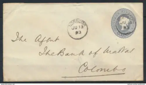Ceylon Sri Lanka Ganzsache U 27 5c Victoria Norwood Colombo postal stationery