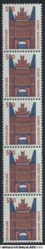 Bund Rollenmarken 5er Streifen 510 Pf Sehenswürdigkeiten 1938 A R postfrisch
