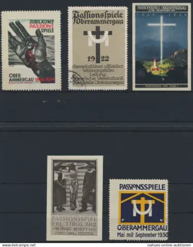 Vignette Reklame Jugendstil Künstler Passionsspiele Oberammergau 5 Stück 1912-34