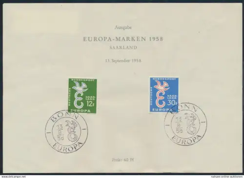 CEPT Amtliches Sonderblatt Bundespost Saarland 1958 Kat.-Wert 40,00