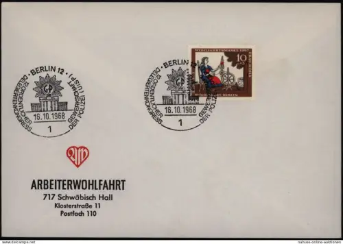 Berlin Brief Arbeiterwohlfahrt Polizei Motiv Brandenburger Tor 1968