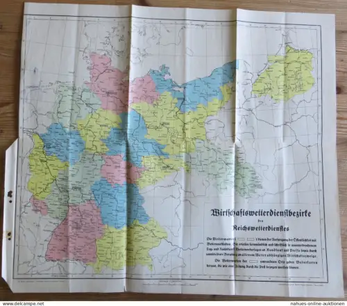Alte Landkarte Wirtschaftswetterdienstbezirke des Reichswetterdienstes ca. 1936
