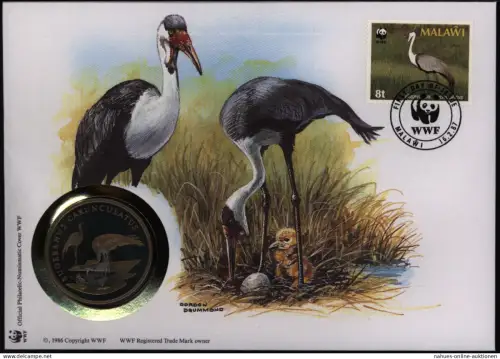Numisbrief Malawi Klunkerkranich Medaille 30 Jahre WWF Tiere Vögel