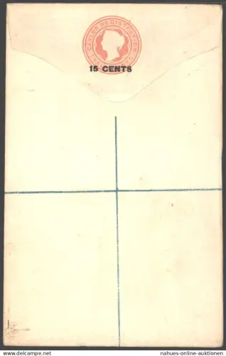 Ceylon Ganzsache Einschreibeumschlag Victoria EU 5 b Aufdruck 15c auf 12 c.
