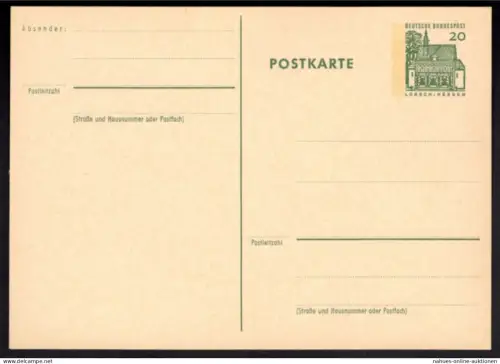 Bund Ganzsache P 87 20 Pfg. Bauwerke Torhalle Lorsch Hessen ungebraucht