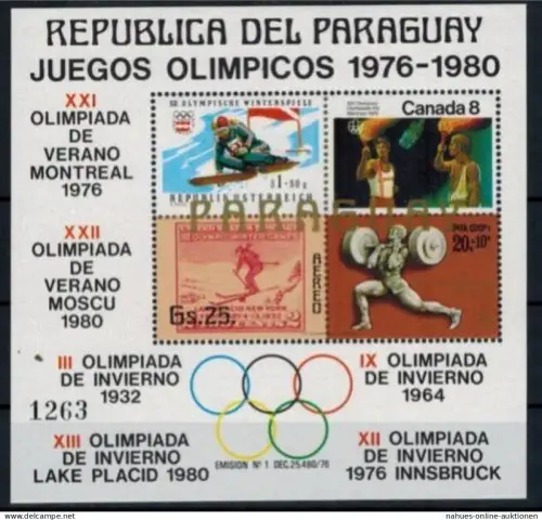Paraguay Flugpost Olympia Block 316 Sport Olympische Spiele 1976-1980 postfrisch