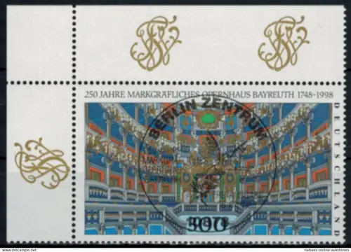 Bund 1963 Bogenecke Eckrand Vollstempel Bayreuth Oper o. li. Ersttags-SST