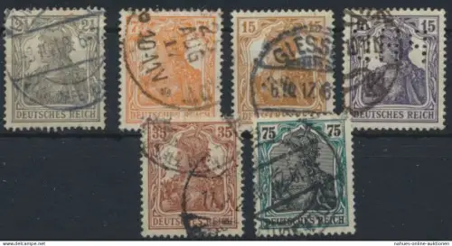 Deutsches Reich 98-106 gestempelt Germania 1916/18 Kat.-Wert 20,00 1x mit Perfin