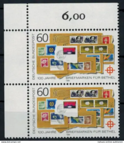 Bundesrepublik 1395 Plattenfehler I Bethel 1988 Eckrandpaar postfrisch
