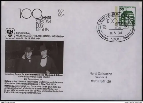 Berlin Privat Ganzsache PU 73 WST Burgen & Schlösser 100 Jahre Strom