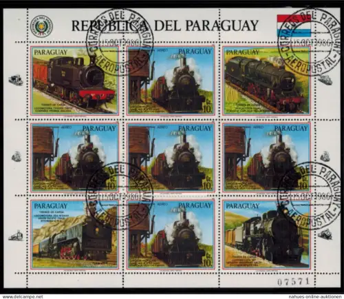 Paraguay 3994-3996 & 4025-4027 zwei Kleinbögen Eisenbahn 1986 gestempelt