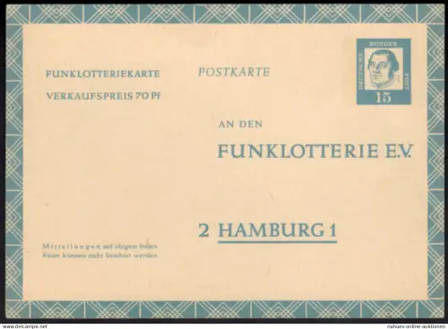 Berlin Ganzsache FP 7 15 Pfg. 70 Pfg. Funklotterie Luther ungebraucht 1963