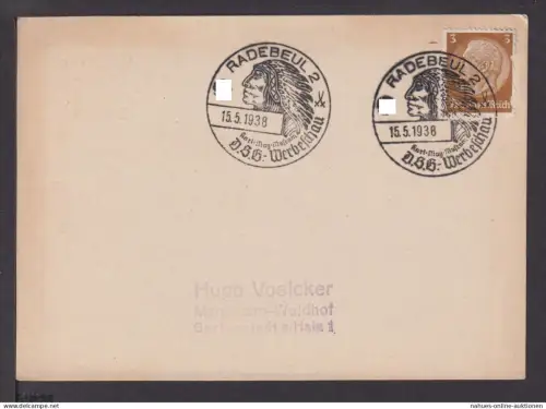 Indianer Deutsches Reich Brief selt. SST Radebeul 2 DSG Werbeschau 1938 Mannheim