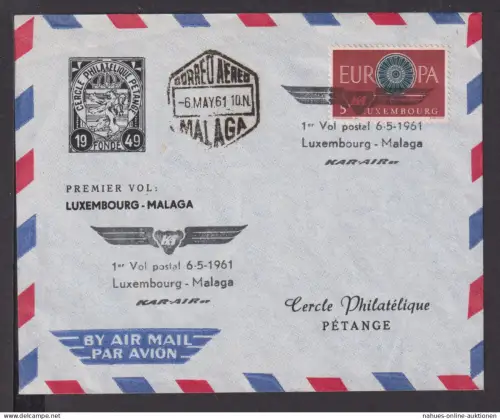 Brief Luxemburg Air Mail Erster Flug Luxemburg Malaga 1961