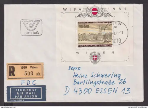 Flugpost R Brief Wien Österreich EF Block 5 WIPA Philatelie Essen Briefmarken