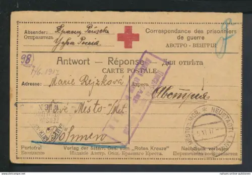 Kriegsgefangenenpost Neustadt Böhmen 1917 Stempel Zensur Abteilung Wien