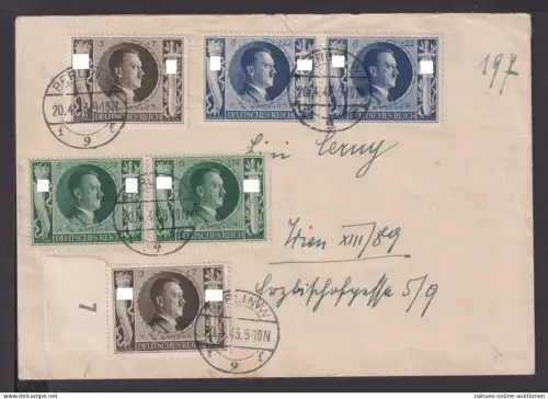 Brief Berlin 1943 Wien Österreich MIF Hitler 844-846 Paare plus Randstück