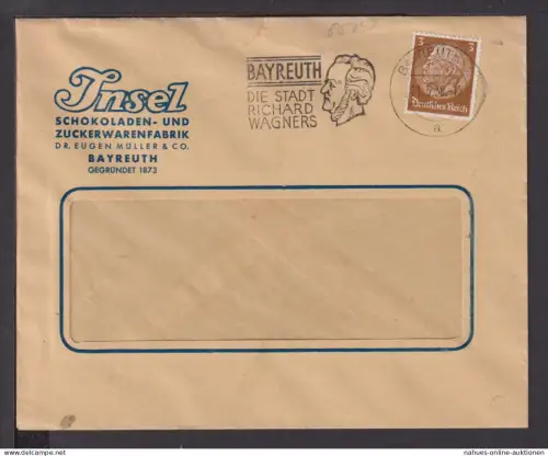 Deutsches Reich Brief selt. SST Bayreuth Die Stadt Richard Wagners 1938
