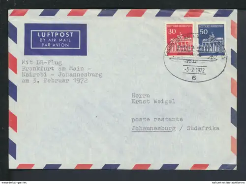 Flugpost Bund Brief selt SST Erstflug B747 1972 Frankfurt Hessen Johannesburg