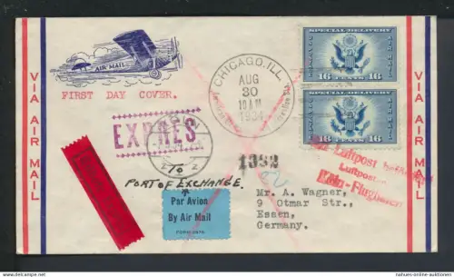 Flugpost attraktiver Express Brief USA Chicago Deutschland Essen tolles Cover