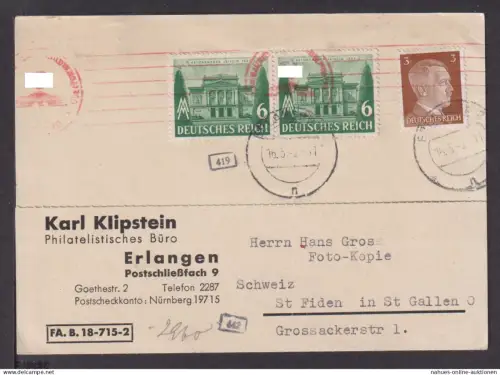 Deutsches Reich Zensur Karte Erlangen Bayern Hitler + Reichsmesse Leipzig 1