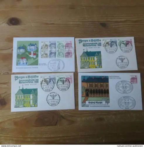 Bund Sammlung Burgen & Schlösser 7 Briefe Zusammendrucke FDC + 2x Heftchenblatt
