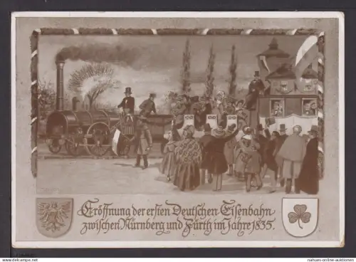 Ansichtskarte Nürnberg Bayern Eröffnung der ersten Deutschen Eisenbahn 1835