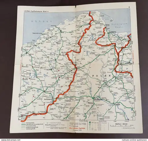 Pommern Ostgebiete Polen LEUNA Zapfstellenkarte Landkarte 281 x 293 gute Erhlg.