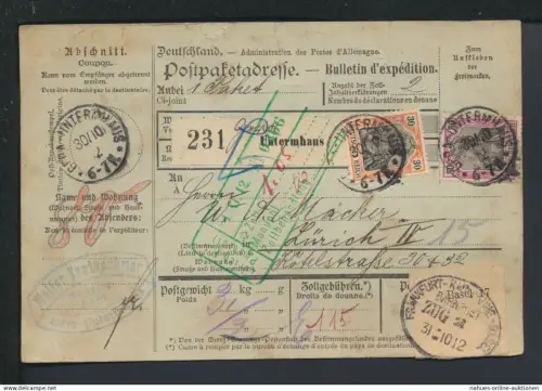 Bahnpost Frankfurt Basel Zug 2 Deutsches Reich Paketkarte Untermhaus Thüringen