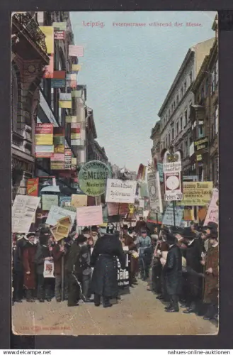 Ansichtskarte Leipzig Sachsen Peterstrasse während der Messe 1909 Danzig Polen