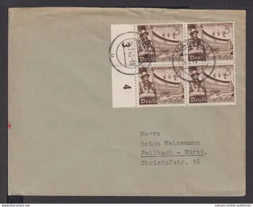 Deutsches Reich Brief MEF Viererblock Mainz Rheinland-Pfalz Fellbach