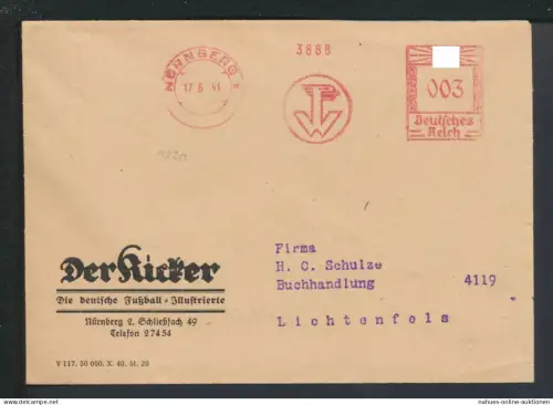 Sport Fußball Illustrierte Brief Der Kicker Deutsches Reich AFS Nürnberg Bayern