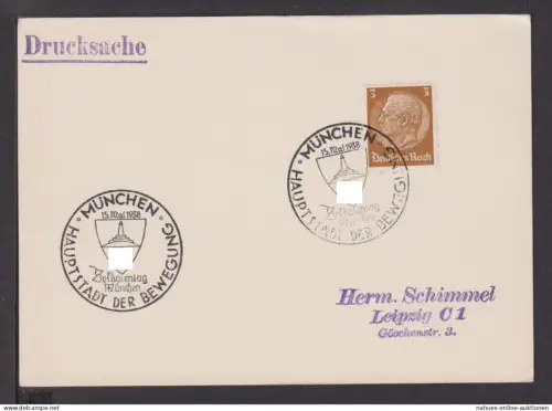 Deutsches Reich Brief selt. SST München Hauptstadt der Bewegung 1938 Leipzig