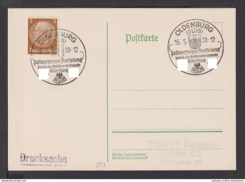 Deutsches Reich Brief selt. SST Oldenburg Postwertzeichen Ausstellung 1938